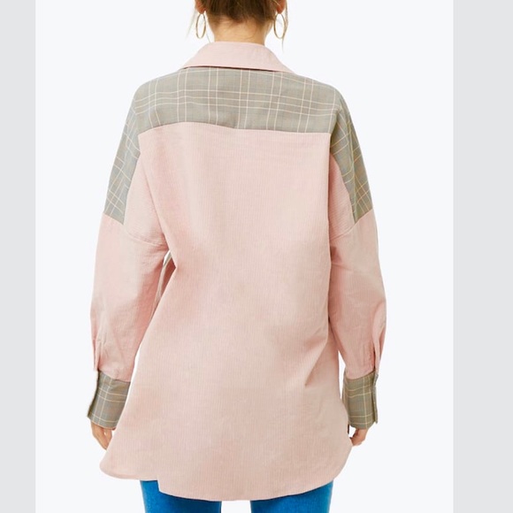 Oversized Button Front Pattern Blocked Shirt - Picture 3 of 8